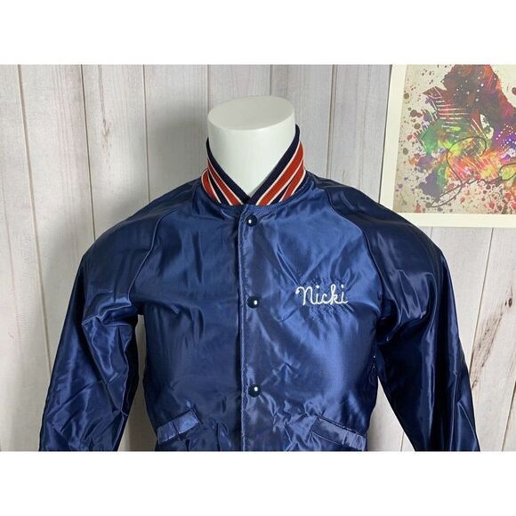 Vintage Butwin Satin Blue Jacket Mens XS Bomber Coat Snap 80s USA - Picture 4 of 16
